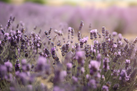 Lavender-filled field as the scenic backdrop. Generative AI content.の素材