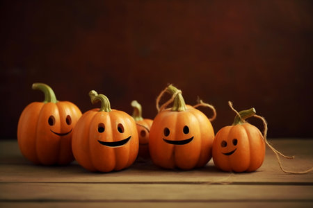 Cute Halloween smiling pumpkins. Generated AI content.の素材