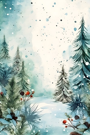 Cozy snowy winter watercolor background with space for textの素材