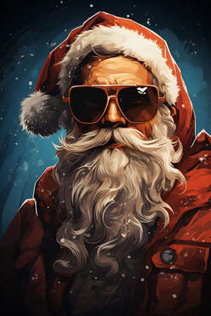 Illustration of a trendy 2024 Santa Claus with sunglasses. Christmas greeting card.の素材
