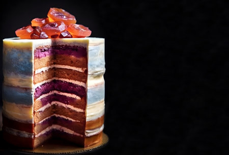 A big multi-layered cake on a black background with copy-spaceの素材