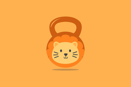 Cute Lion Kettle Bell Fitness GYM Logo design template element vectorのイラスト素材