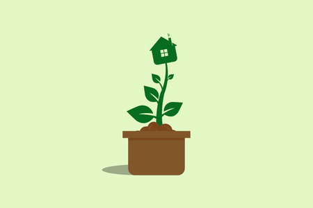 logo business ,A Plant and House with sun Growing Real estate residental logo design vector , suistable for business house and garden