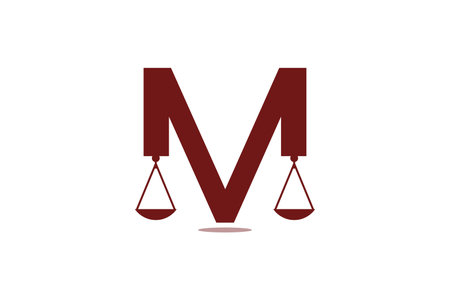 letter M law firm logo legal balance or scales logo design template element icon vector suitable for businesses in the legal fieldのイラスト素材