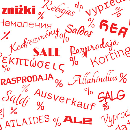 seamless pattern of sale advertisement in different languagesのイラスト素材