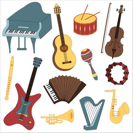 Vector illustration of the collection of musical instrumentsのイラスト素材