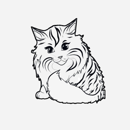 fluffy cat vector drawing in black and whiteのイラスト素材