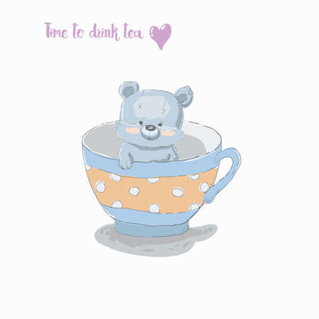 Cute little bear. Time to drink teaのイラスト素材
