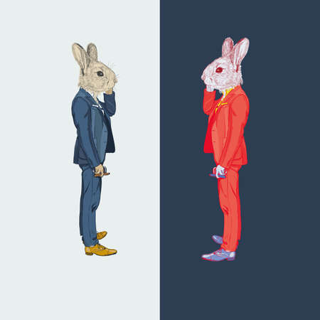 Hares call each other on the phoneのイラスト素材