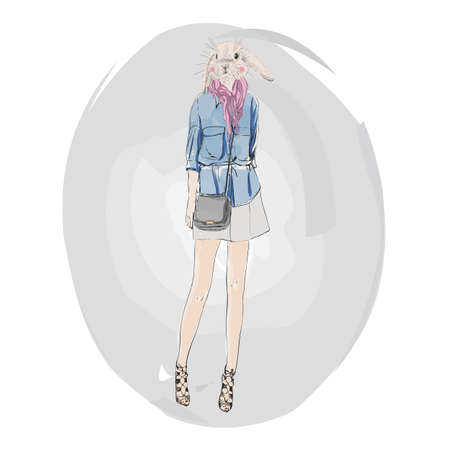 Bunny hipster girl, fashion animal illustrationのイラスト素材