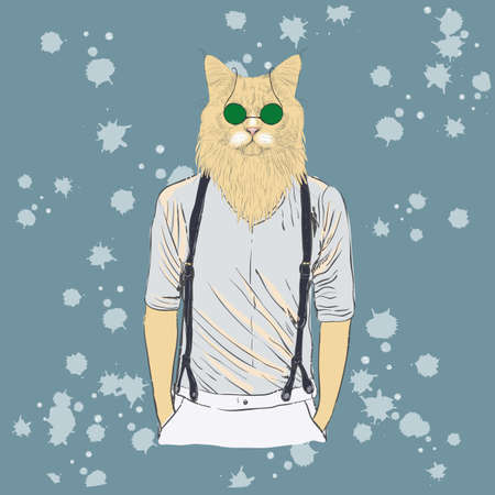 Vector cute cat with glasses on a white backgroundのイラスト素材