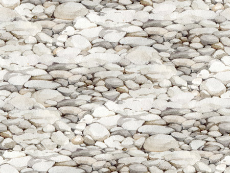 Pebble surface seamless pattern. Watercolor illustration. Hand painted grey stones, rocks, pebbles ground seamless patternの写真素材
