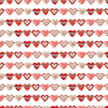 Valentines Day seamless pattern decor. Hand drawn watercolor illustration vintage style hearts. Perfect for romantic designs, backgrounds, holiday decor and gift wrapping paper, textile printの写真素材