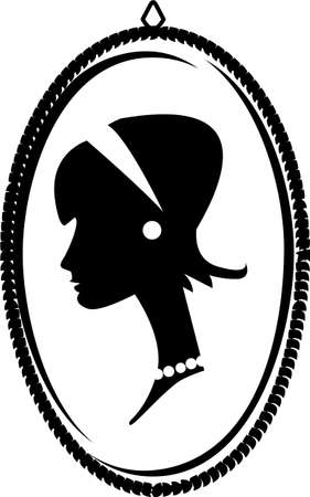 Cameo with a young woman s profile having a headband and pearls in vintage fashion, looking both retro and regal のイラスト素材
