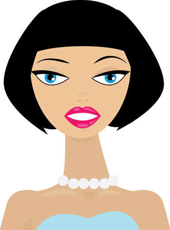 illustration of an attractive young woman with a classic straight black bob hairstyle with bangs  No gradients were used when creating this illustration のイラスト素材