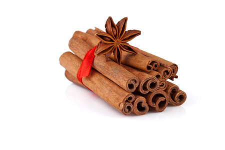 cinnamon and anise isolated on white backgroundの写真素材