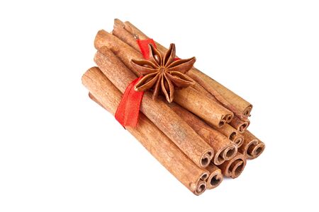 anise and cinnamon isolated on white backgroundの写真素材
