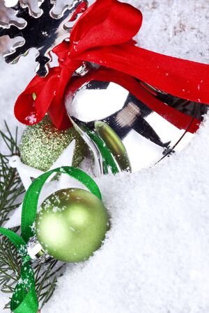 christmas greeting card with silver bellの写真素材