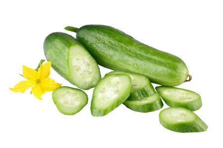 fresh cucumber sliced on whiteの写真素材
