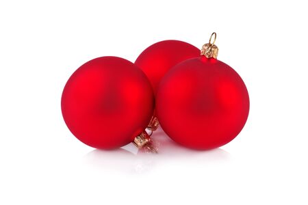 Christmas red balls isolated on white backgroundの写真素材