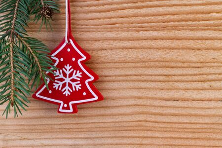christmas decoration on wooden backgroundの写真素材