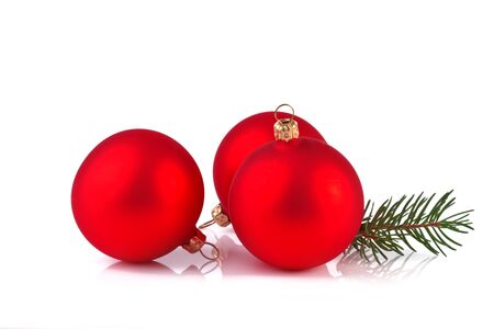 Christmas red balls isolated on white backgroundの写真素材