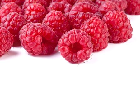 group of fresh raspberry isolated on white backgroundの写真素材