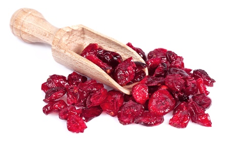 Close up of dried cranberry, isolated on white backgroundの写真素材