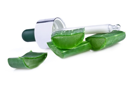aloe vera slices with pipette, isolated on white backgroundの写真素材