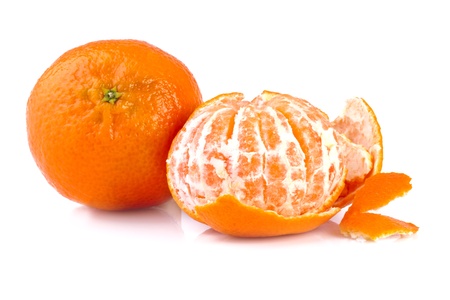 fresh tangerine or mandarin, isolated on white backgroundの写真素材