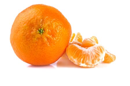 fresh tangerine or mandarin, isolated on white backgroundの写真素材