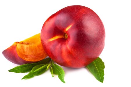 nectrarine or peach isolated on whiteの写真素材