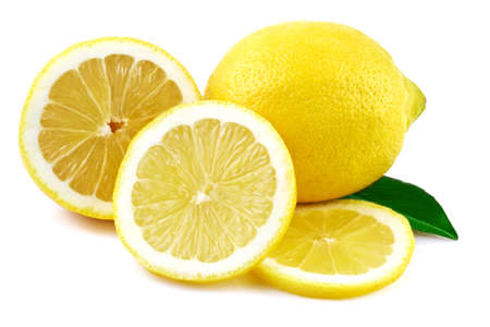 fresh lemons isolated on whiteの写真素材