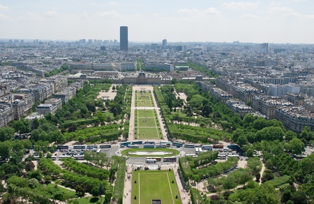 View of Park du Champ de Mars from the Eiffel tower  Paris, France, Europe  のeditorial素材