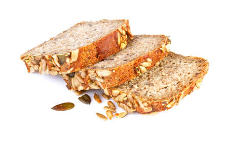 sliced wheat bread on white backgroundの写真素材