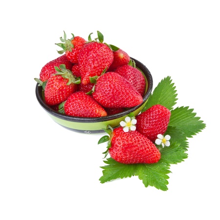 ripe strawberries in green bowlの写真素材