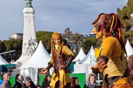 NICE, FRANCE - FEBRUARY 26: Carnival of Nice in French Riviera. This is the main winter event of the Riviera. The theme for 2013 was King of the five continents. Nice, France - Feb 26, 2013のeditorial素材