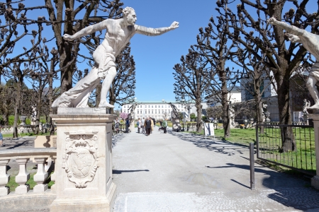 entrance with sculptures in the garden of Mirabell Palace, Salzburg, Austriaのeditorial素材