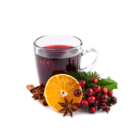 Christmas mulled wine isolated on whiteの写真素材