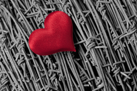 Heart over a barbed wire の写真素材