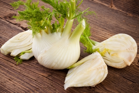 Fennel on wooden backgroundの写真素材