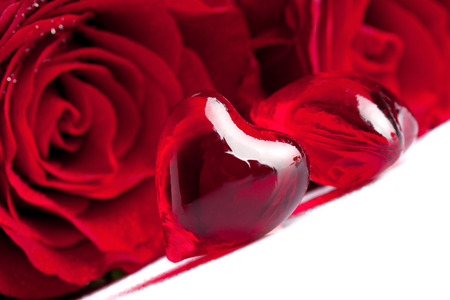 Red Heart with Rose flowers, focus on the foregroundの写真素材