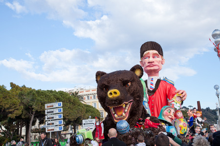 NICE, FRANCE - FEBRUARY 26: Carnival of Nice in French Riviera.The theme for 2013 was King of the five continents. Nice, France - Feb 26, 2013のeditorial素材