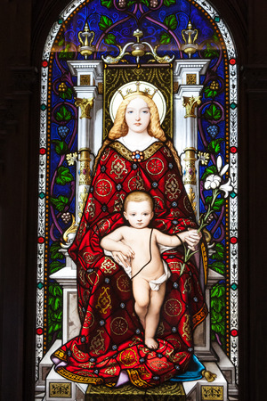 Virgin Mary, Stained Glass in Vatican Museum, Romeのeditorial素材