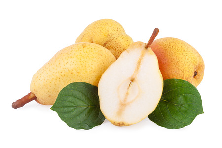 Pears with leavesの写真素材