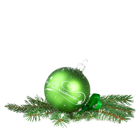 Christmas decoration, green ball with fir branchの写真素材