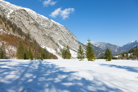 Winter landscape in a mountain valley.Tyrol, Austria.の写真素材