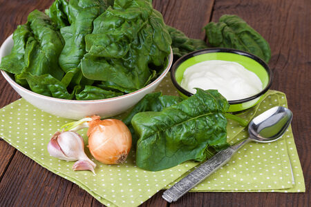 Spinach prepared for cookingの写真素材