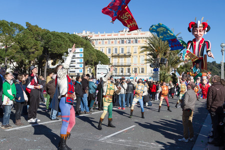 NICE, FRANCE - FEBRUARY 22: The main winter event on the Riviera is one of the largest carnivals in the world, offering a programme of unforgettable entertainment. The theme for 2015 was King of Music. Nice, France - Feb 22, 2015のeditorial素材
