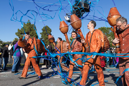 NICE, FRANCE - FEBRUARY 22: The main winter event on the Riviera is one of the largest carnivals in the world, offering a programme of unforgettable entertainment. The theme for 2015 was King of Music. Nice, France - Feb 22, 2015のeditorial素材